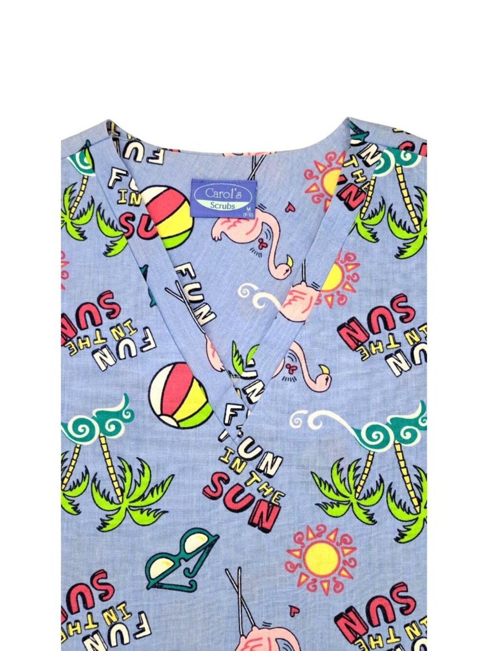 Carol's Scrubs Fun In The Sun Beach Scrub Top Flamingo Palm Tree Women Medium - Picture 3 of 10